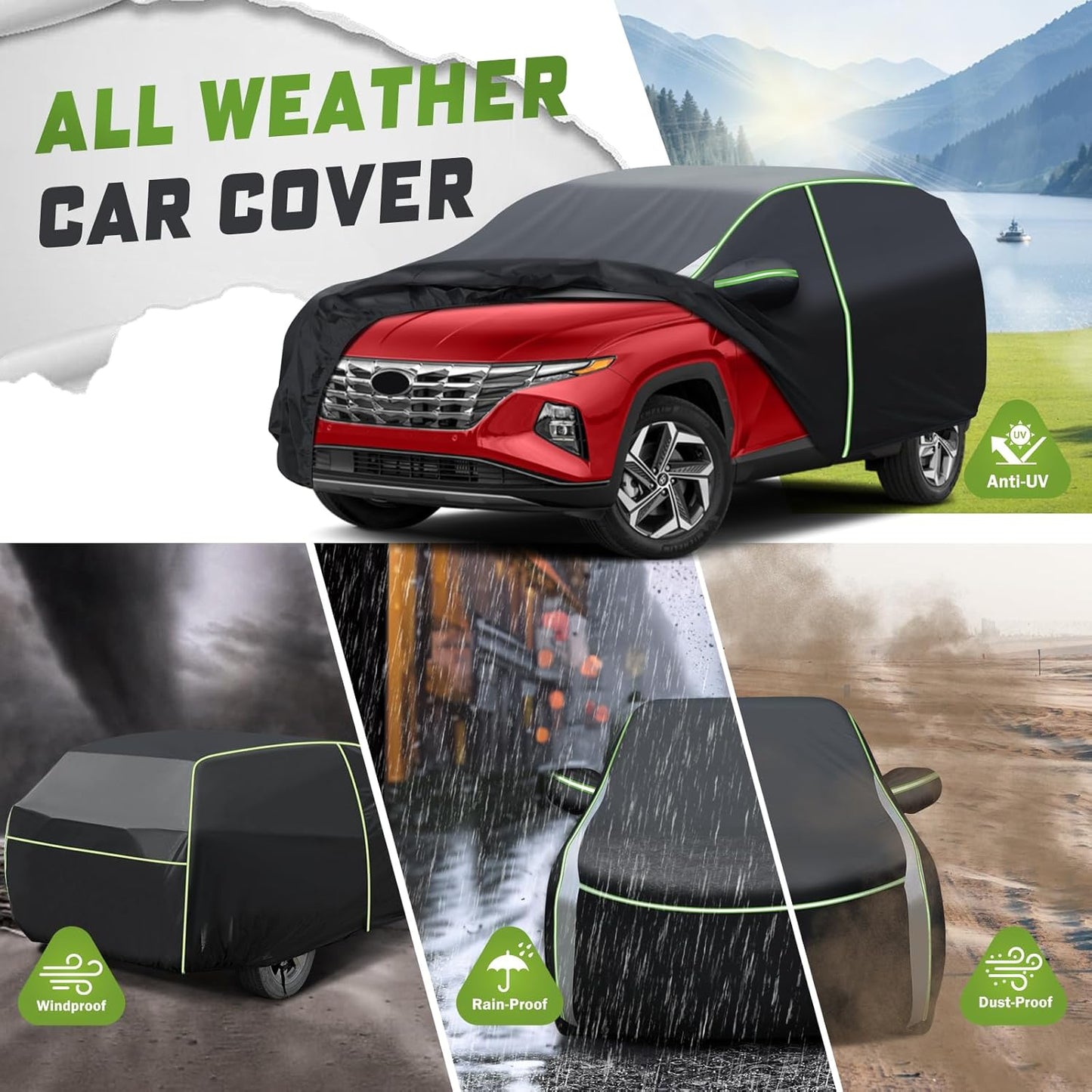 Mixsuper Liner Car Cover for Ford Escape 2000-2026, 7 Layers Waterproof Car Cover Accessories for Escape with Zipper Door, Windproof Straps, Reflective Strips, Anti-UV, All Weather