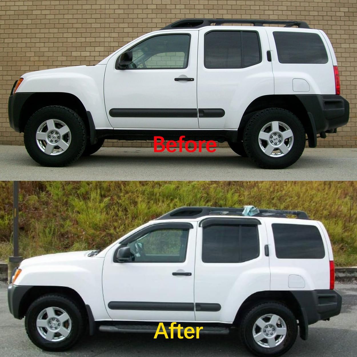 4pcs Out-Channel Tape On Side Wind Vent Deflector,Dark Smoke Sun Rain Guard,Nice Window Visor fit for 2000-2004 Nissan Xterra All Models 94719