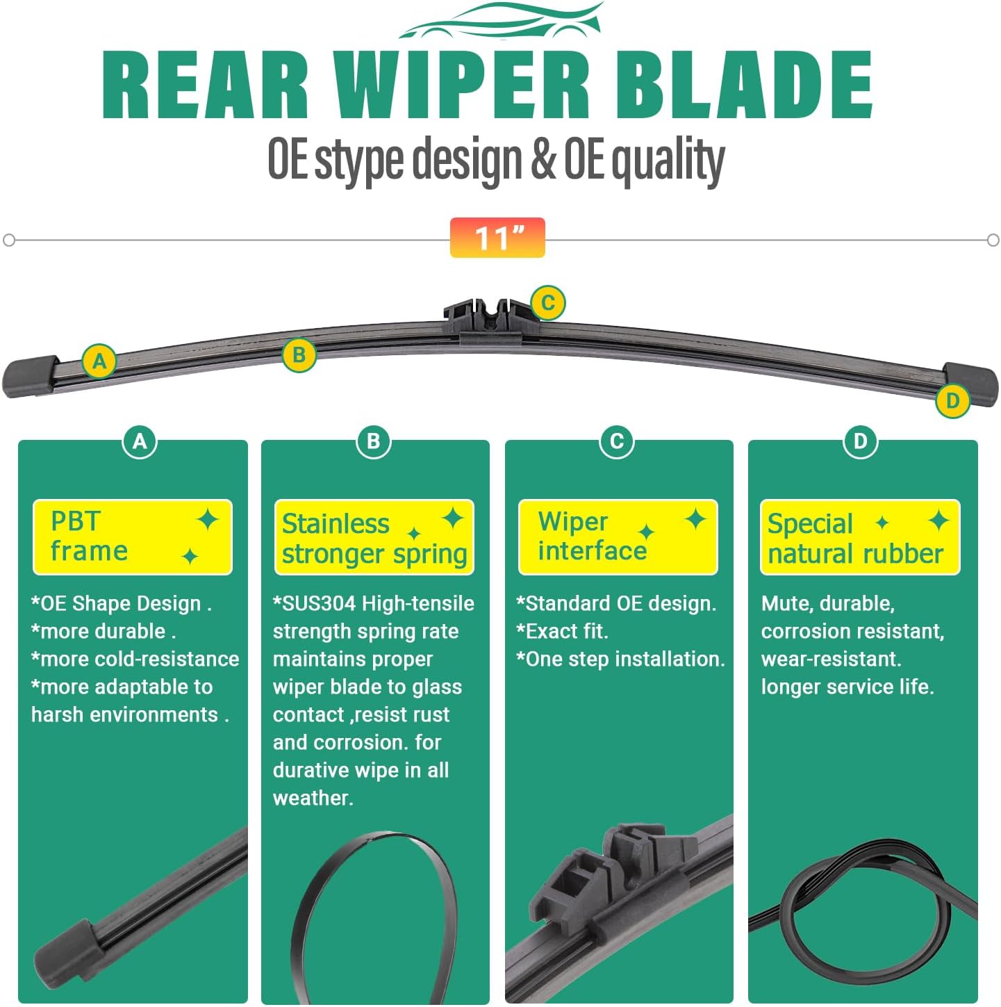 24" 18" 11" Windshield Wiper Blades Replacement for Lincoln Nautilus 2019 2020 2021 2022 2023 2024 / Lincoln MKX 2016 2017 2018 Premium All Weather Front Rear Wipers Set - OEM Quality (Pack of 3)