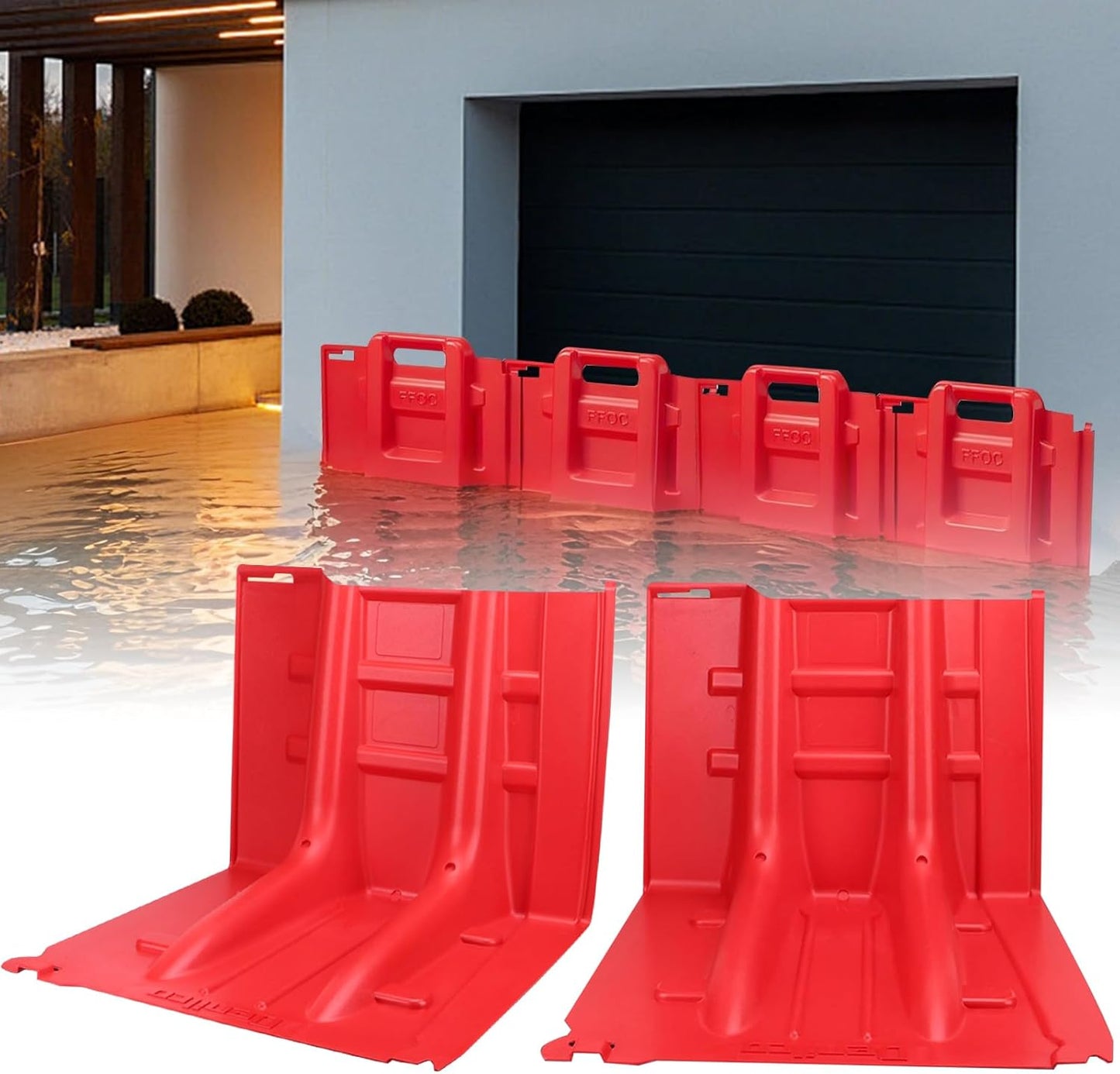 Flood Prevention Barrier, ABS L-Type Baffle Water Barrier Reusable, Door Flood Barriers for Home, Removable Combined for Garage Doors, Warehouses, Basements and School (17pcs)