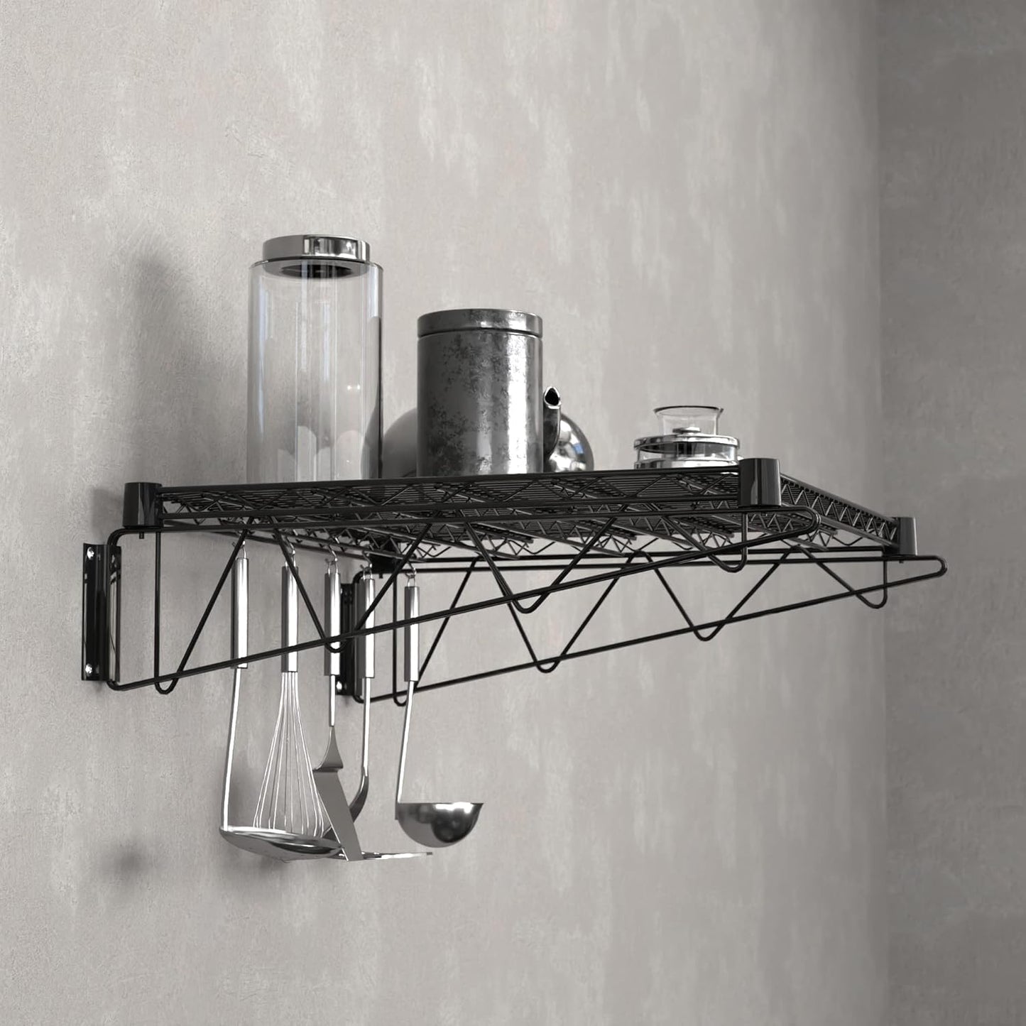 24" x 24" Black Epoxy Wire Wall Mount Shelf