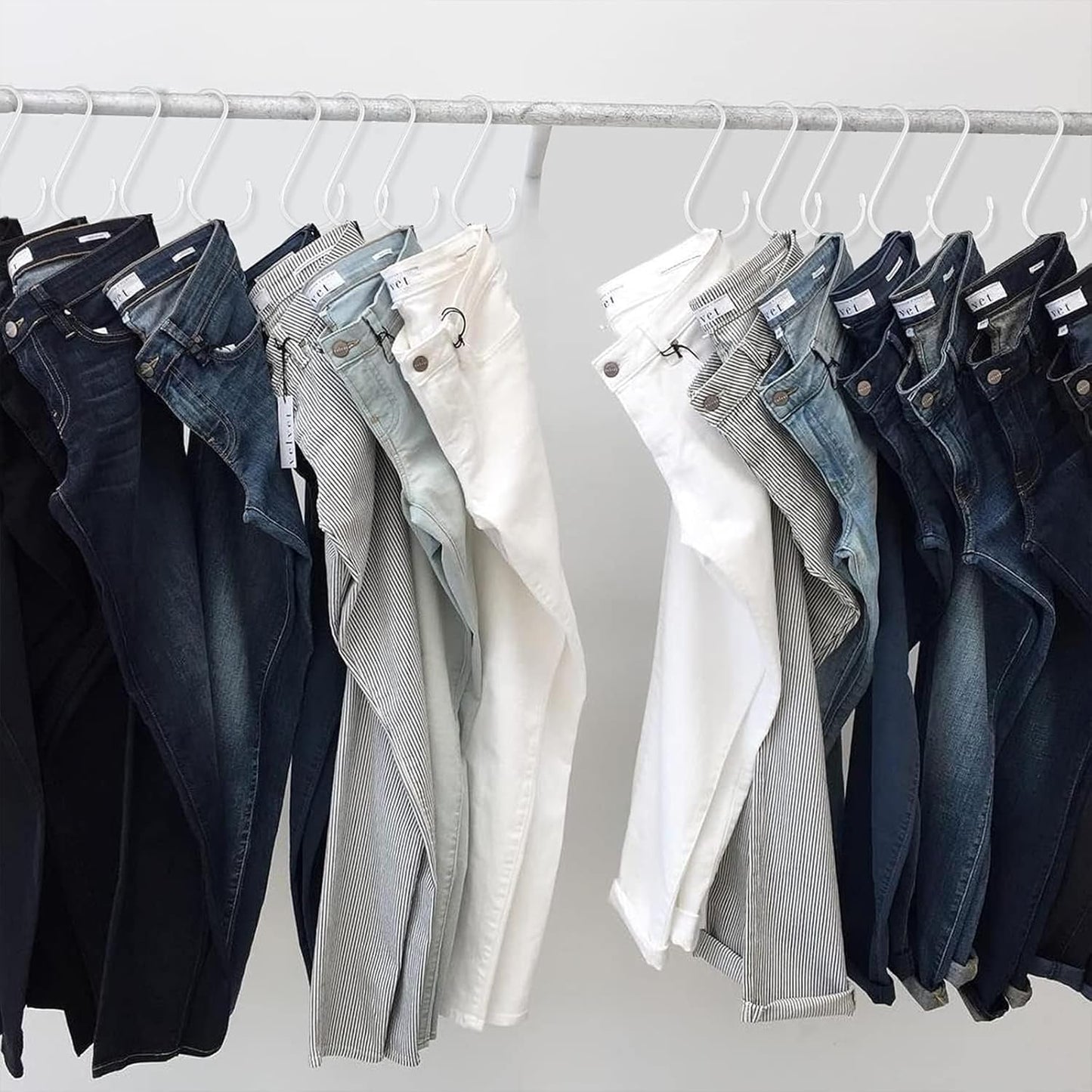 24 Pack 6 Inch White S Hook, Large Vinyl Coated S Hooks with Rubber Stopper Non Slip Heavy Duty S Hook, Steel Metal Rubber Coated Closet S Hooks for Hanging Jeans Plants Jewelry Pot Pan Cups Towels