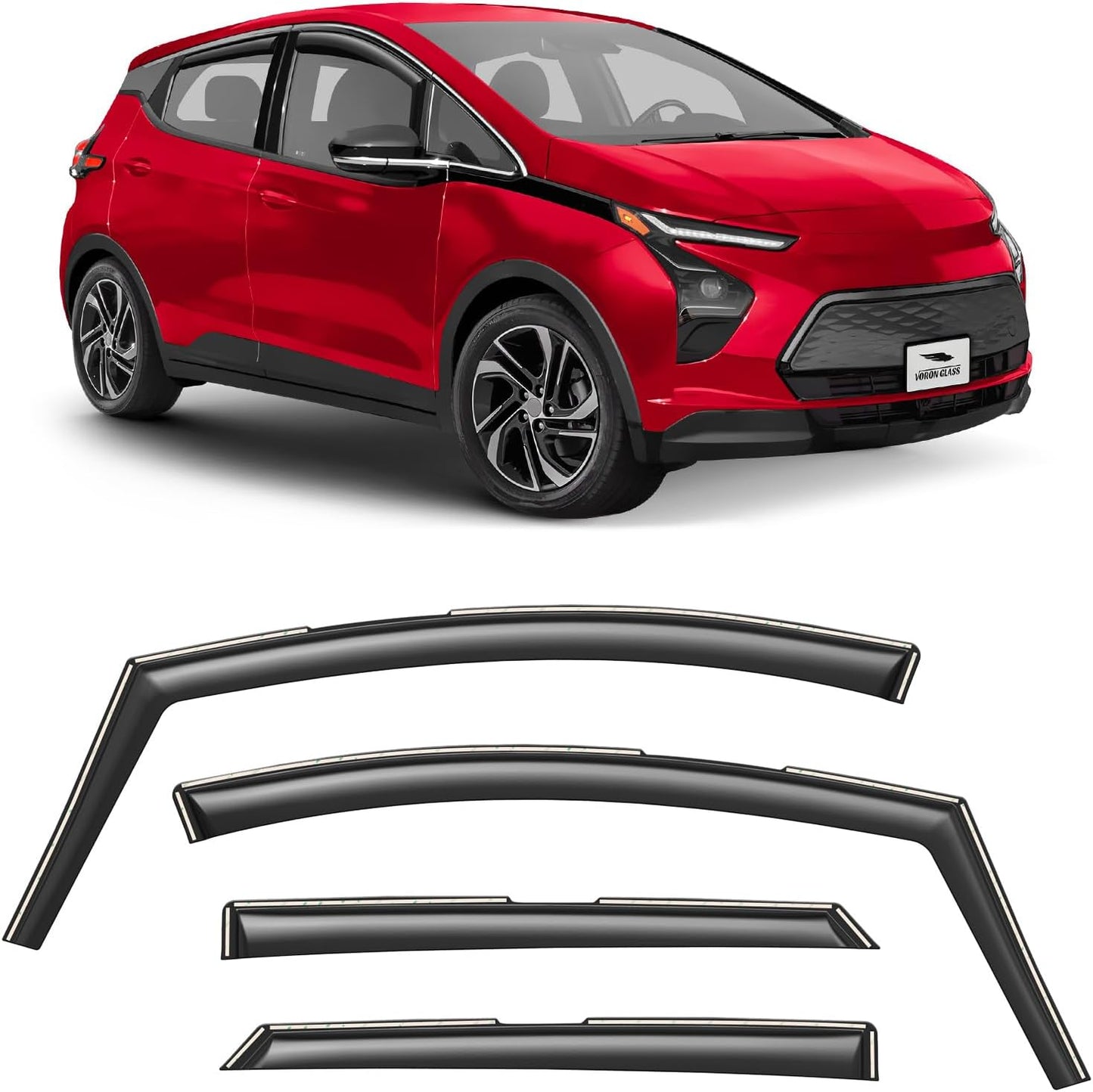 Voron Glass in-Channel Extra Durable Rain Guards for Chevrolet (Chevy) Bolt EV 2017-2023, Window Deflectors, Vent Window Visors, 4 Pieces - 200647
