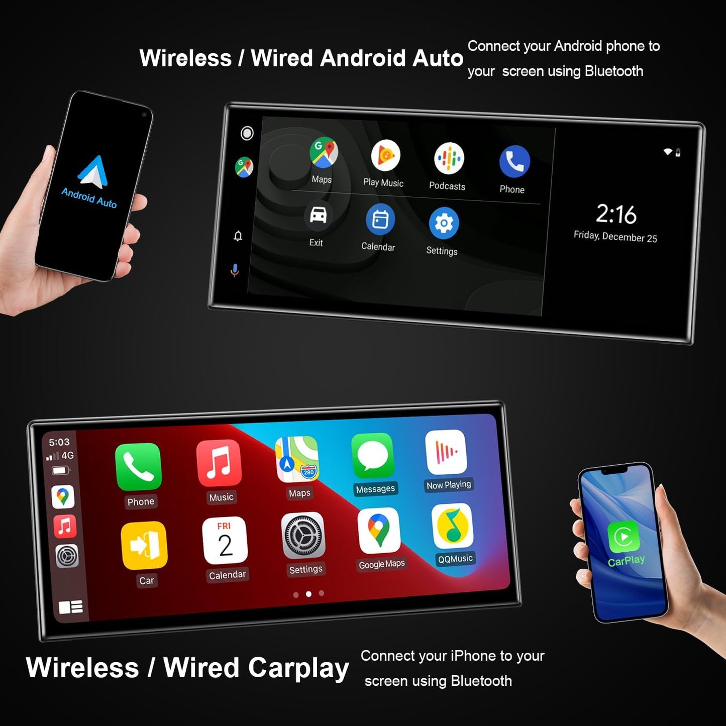 PEMP Linux 12.3" Ultra-Thin Screen E70 E71 CIC Wired and Wireless CarPlay Retrofit Android Auto, 1920 x 720 Display Mirror Link Car Radio Bluetooth Video Player Screen for BMW X5 X6 (2010-2012)