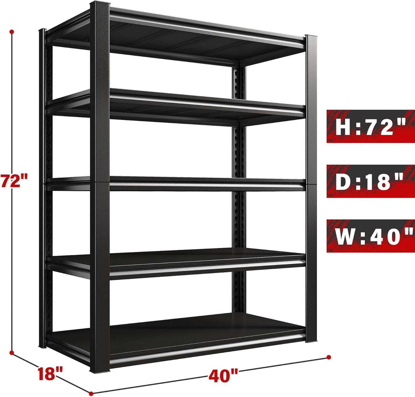 REIBII 40" W Garage Shelving, Heavy Duty Storage Shelves Load 2500LBS, 5-Tier Adjustable Metal Shelving, Garage Shelves for Warehouse, Pantry, Basement, 72" H x 40" W x18 D, 3Pack