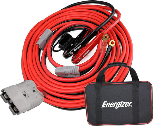 Energizer Jumper Cables, 30 feet, 1 Gauge, 800A, Booster Battery Cables with Permanent Installation kit and Quick Connect Plug for SUV & Trucks with up to 8-Liter Gasoline and 6-Liter Diesel Engines