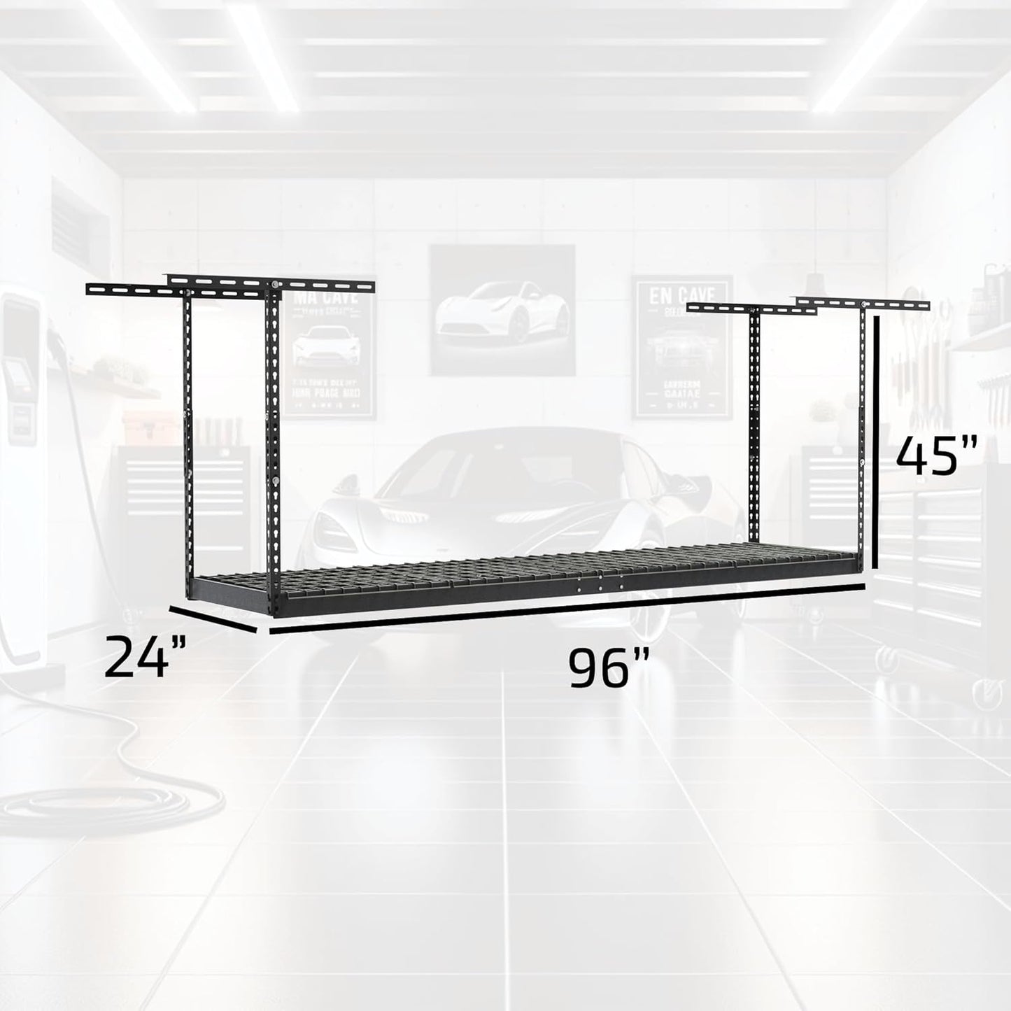 MonsterRax Overhead Garage Storage Rack 2x8, Ceiling Mounted Shelving, Adjustable Hanging Organizer, Heavy Duty Steel, 350 Pound Capacity, Color: Hammertone, Adjusts 24-45" from Ceiling