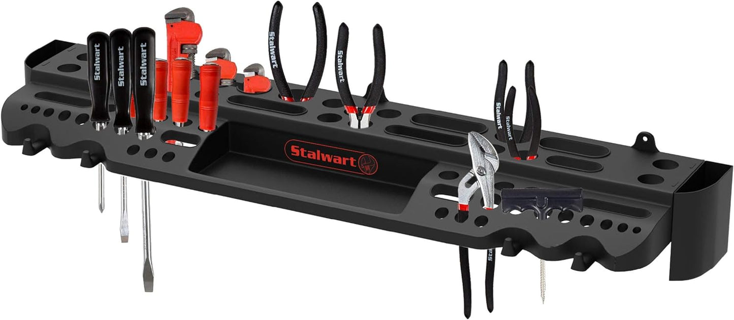 Tool Storage Shelf Wall Mount Utility Shelf Organizer Rack Has 61 Slots, 4 Hooks, 2 Compartments Garage Shelving and Tool Organizers by Stalwart