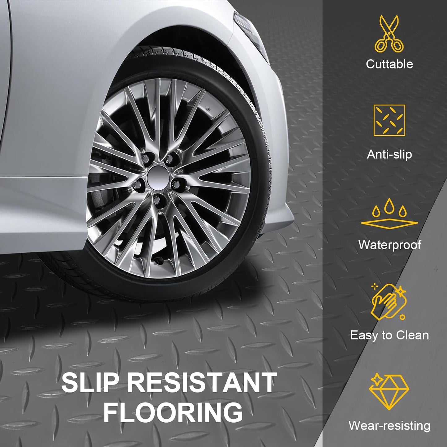 Garage Floor Mat 2.8mm Thickness PVC Garage Flooring Roll Diamond Plate Floor Mats for Garage, Workshop, Gym, Golf Cart Parking or Trailers (Grey, 7.5 x 20 FT)