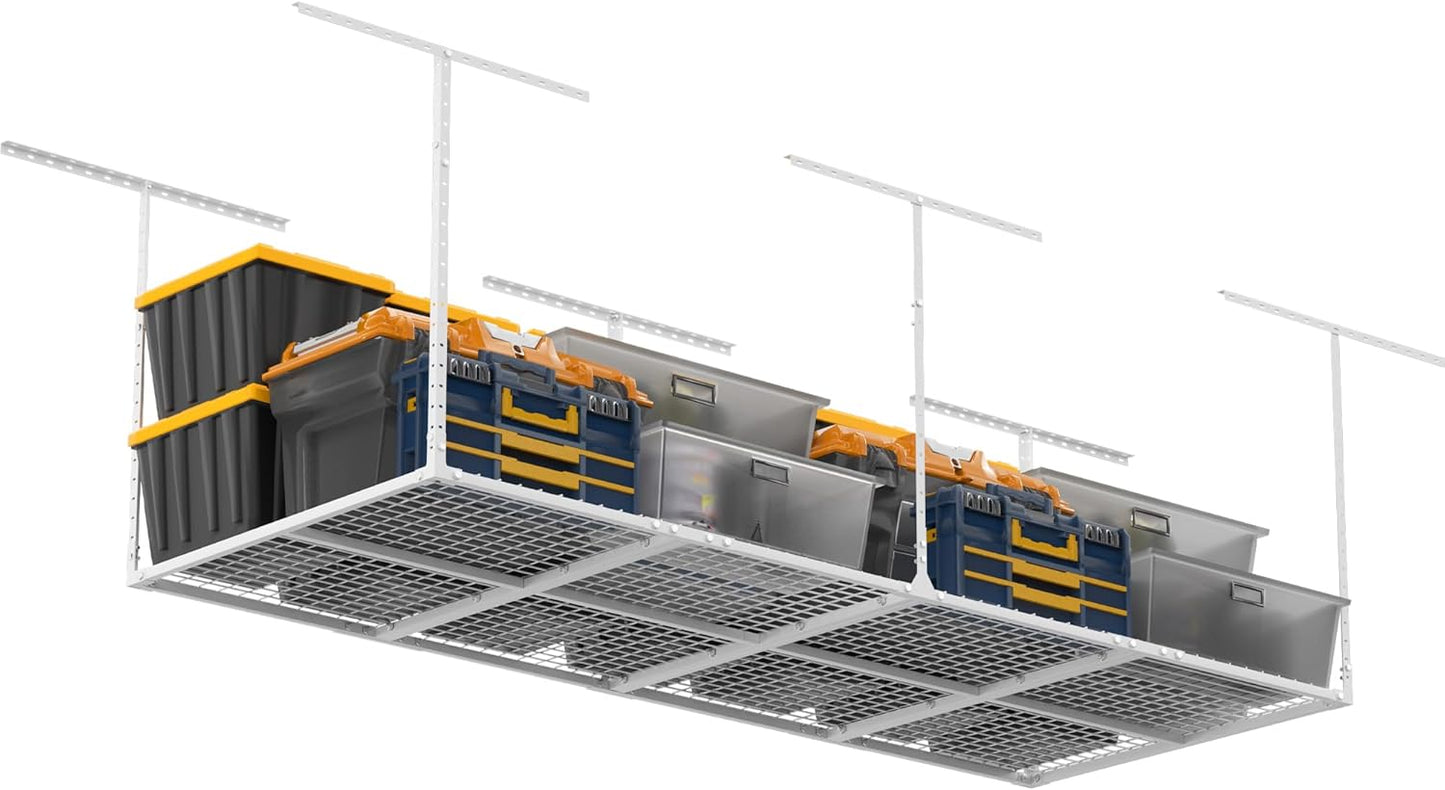 3 x 8FT Overhead Garage Storage Rack,Adjustable Ceiling Storage Racks,Garage Shelving Heavy Duty Storage Organizer System,600lbs Weight Capacity(White)