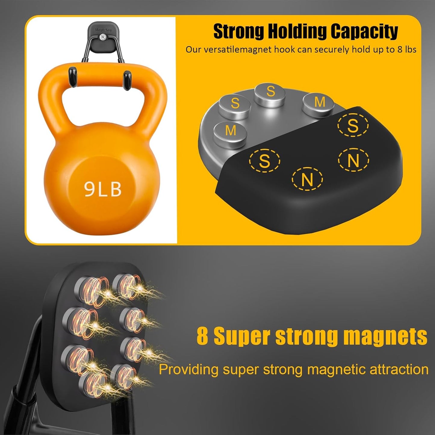 2 Pack Large Magnetic Garage Hooks Heavy Duty, Universal Indoor Outdoor Strong Storage Magnet Utility Tool Organizer Holder with Anti Slip Rubber Coating for Garden Tools,Hose,Cruise,RV,Workshop