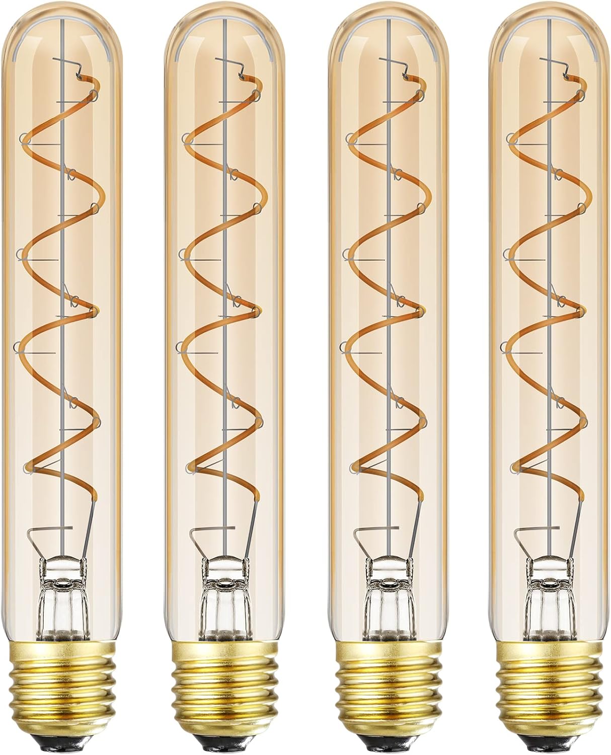 Dimmable T10 LED Bulbs, Warm White 2200K Amber, 7.3inch Long Tubular Light Bulb, 40 Watt Vintage Edison LED Filament Bulb,400lm,E26 Base Led Tube Bulb,Amber Glass,Pack of 4