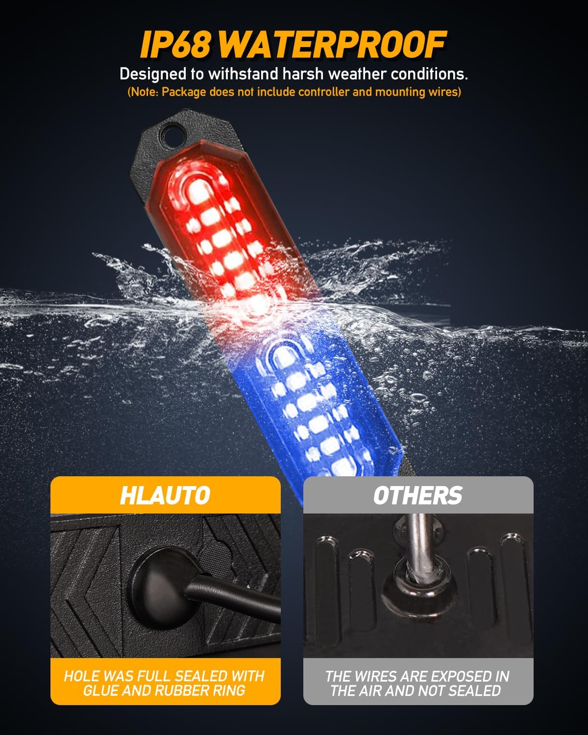 HLauto 1200T Emergency Strobe Grille Lights: 8pcs 12 LED Sync Feature Safety Warning Flashing Lights, Ultra Slim Surface Mount Hazard Caution Lights for Trucks, Vehicles, Car, ATV, UTV (Red Blue)