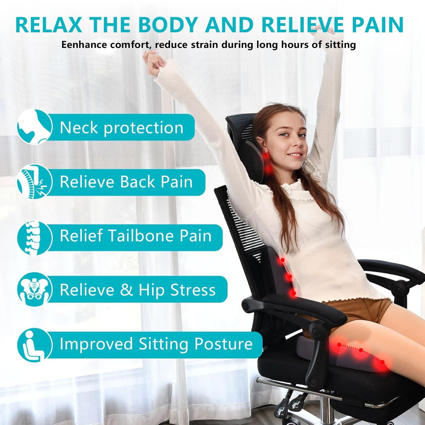 FLORICH Lumbar Support with Car headrest Back Pillow for Chair Headrest Pillow with Gel Memory Foam Massage Point Lumbar Support(Grey)