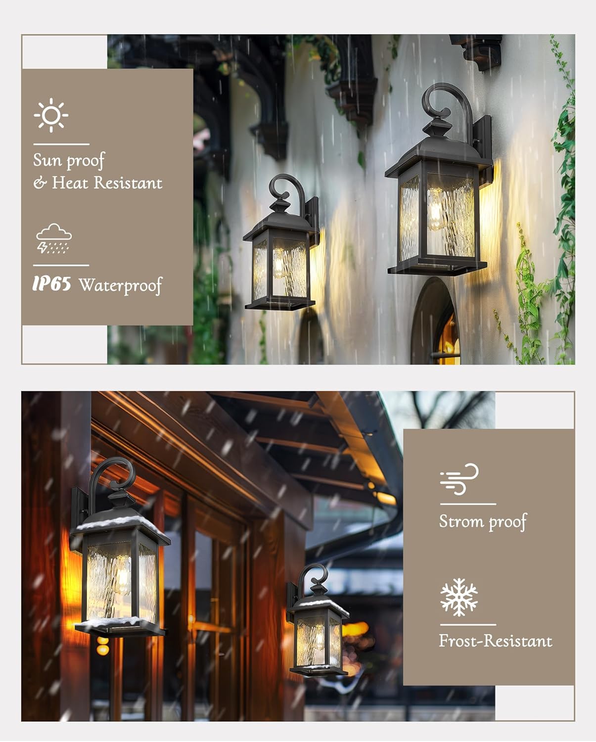 FEMILA 21" Outdoor Wall Light Fixture, Rust-Proof Waterproof Outdoor Wall Light, Ideal for Porch, Patio, Entryway,Garage, with Water Ripple Glass, 4FD54B2 BK-WP