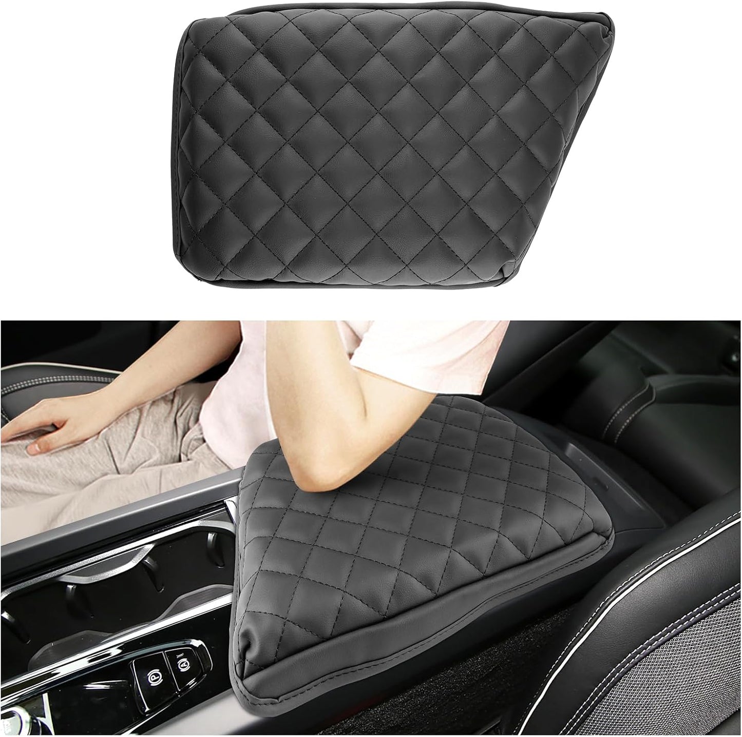 SXCY for 2025 Volvo XC60 Armrest Cover [Add Pad] for Volvo XC60 2018-2025 Accessories 2025 XC60 Center Console Cover 2025 XC60 Middle Console Cover (Black Checkered Pad)