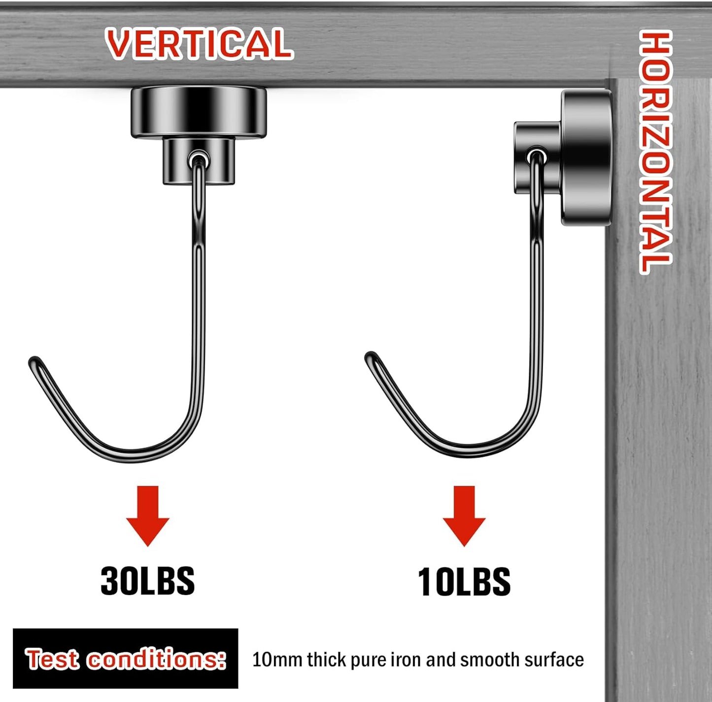 FINDMAG Magnetic Hooks, 30lbs+ Strong Magnetic Hooks Heavy Duty 2025 Criuse Ship Essentials, Black Refrigerator Magnet Hooks for Hanging, Office, Grill, Kitchen, Beach Vacation - 10 Pack