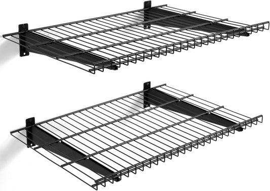 2 Pack Garage Wall Mounted Shelf, 23.6" x 11.4" Heavy Duty Wall Storage Shelves for Garage, Workshop, Laundry Room and Kitchen, Max Load 50 lbs (Black,2 Pack)