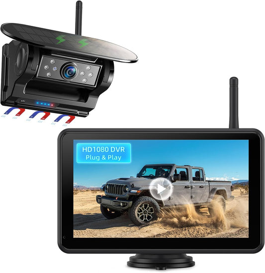 eRapta Magnetic Solar Wireless Backup Camera: HD1080P 7” Touchscreen Portable with DVR, BSD, 1-Min Install-Free IR Night Vision Hitch Backup Camera for Trailer/Truck/Small RV/Camper/Tractor-AWTCM701