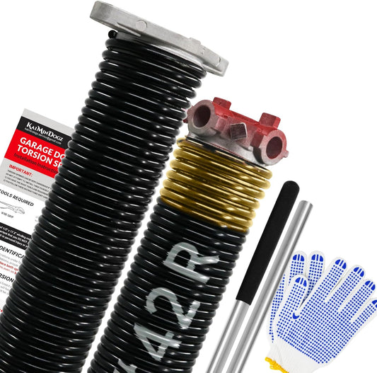 Pair of 1.75" Garage Door Torsion Springs Set with Non-Slip Winding Bars&Gloves, High Precision Electrophoresis Oil-Free Black Coated for Replacement, MIN 16,000 Cycles (0.250 x 1.75"x 42")
