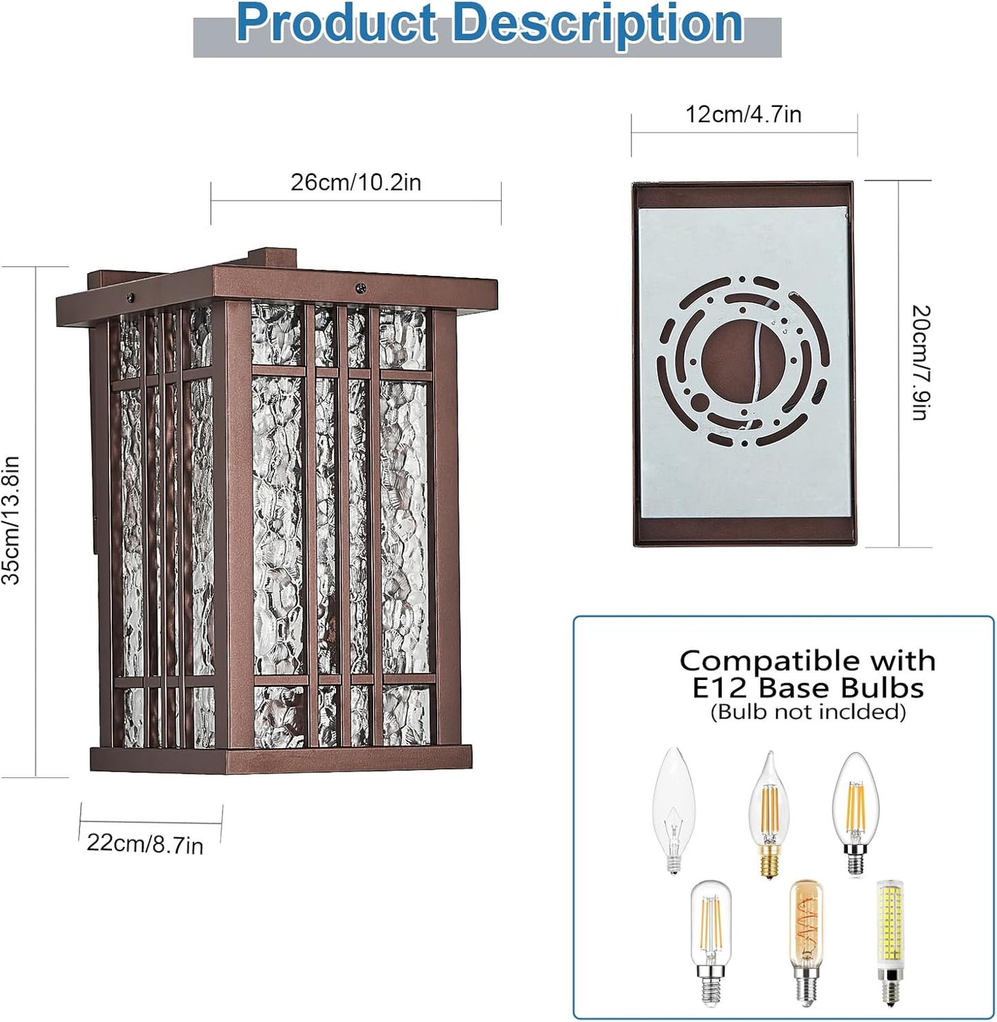 2-Light Outdoor Wall Light E26 Base Metal Frame - Brown Exterior Waterproof Lanterns with Clear Glass,Porch Wall Mount Lighting for Garage, Patio(Bulb not Included)
