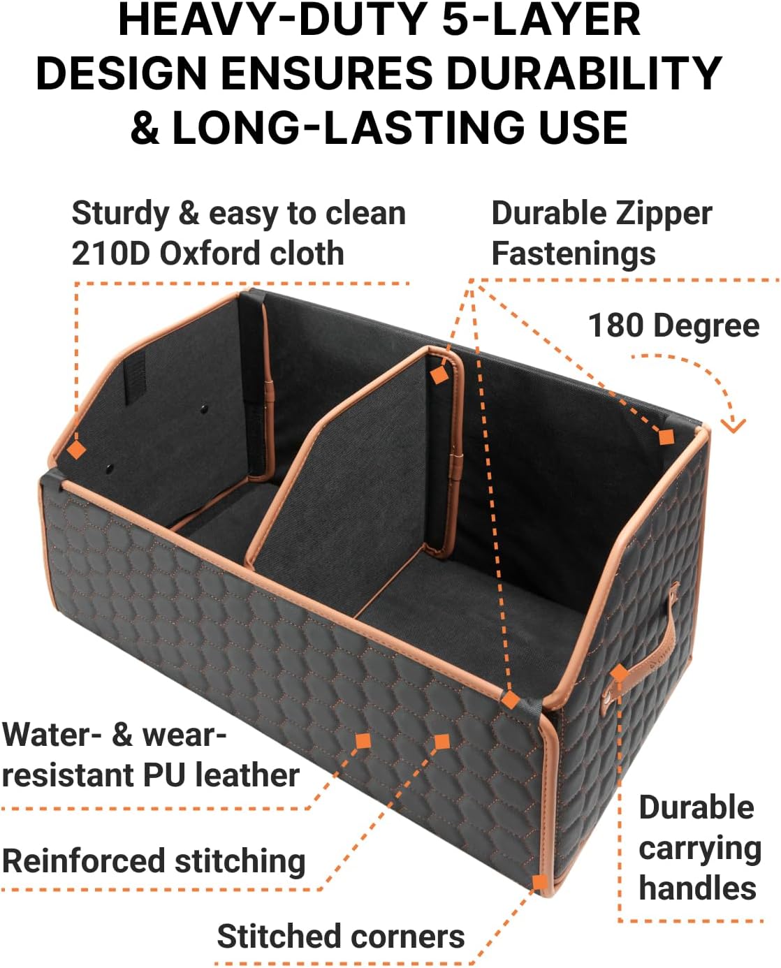 Foldable Trunk Organizer for Car Storage - Collapsible Auto Trunk Organizer With Lid - Trunk Organization (21.6 inch, Hexy)