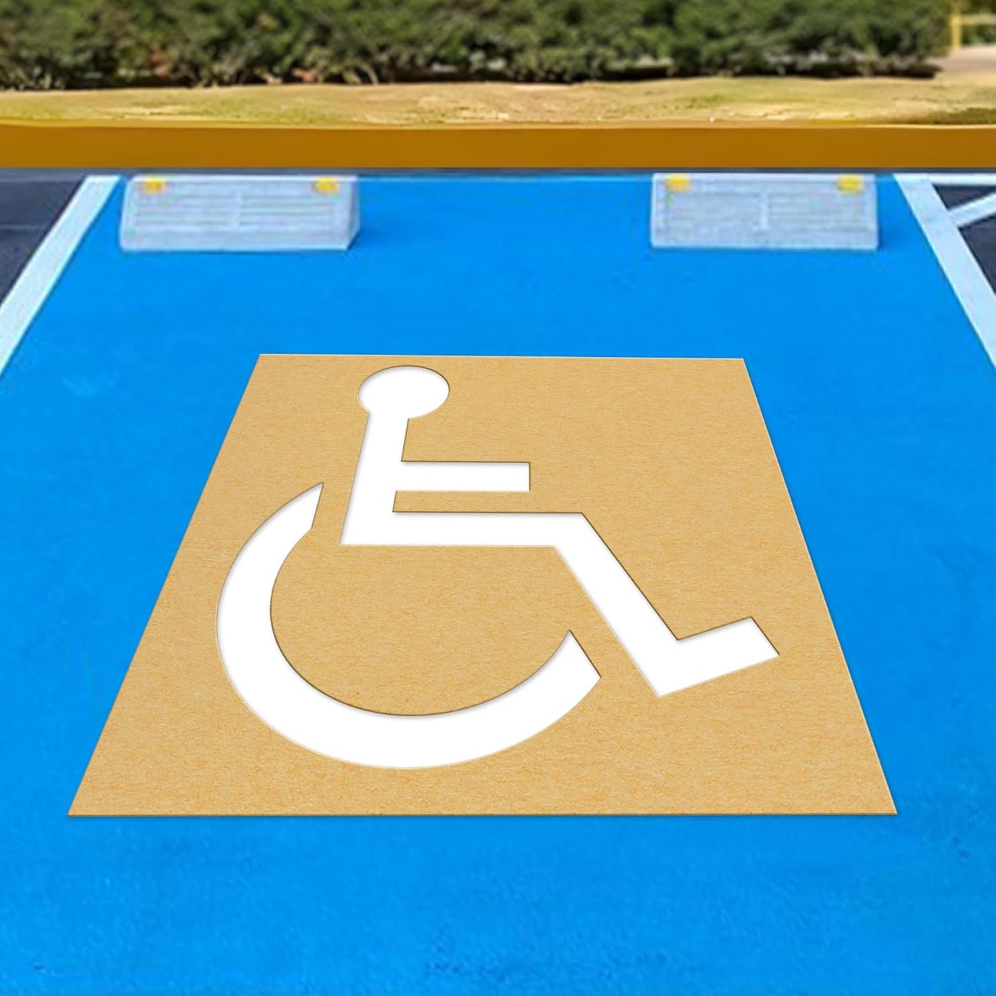 Handicap Parking Stencil, 35.5" x 33" Foldable Cardboard Parking Lot Stencils for Pavement, Driveway, Garage & Lot, Easy to Use Handicap Symbol Template