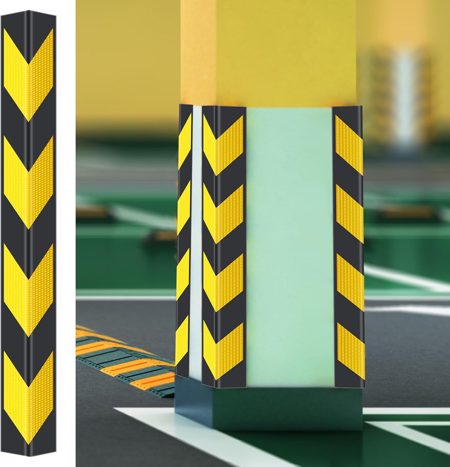 12 Pack Garage Wall Corner Guards, 31" Rubber Edge Protectors with Reflective Stripe for Parking Safety, Car Bumper and Wall Corner Protection