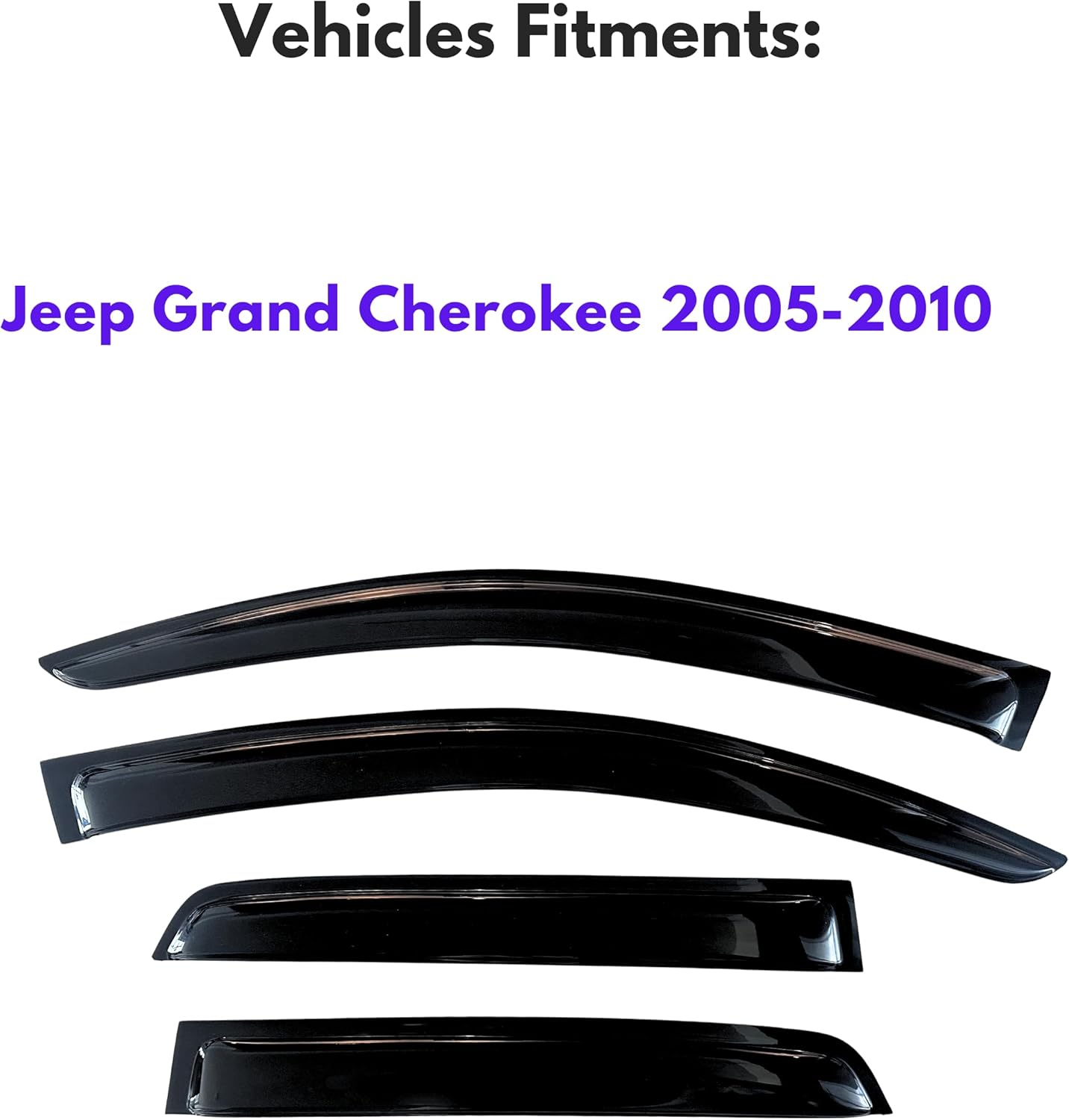 KPY Window Visors Compatible with Jeep Grand Cherokee 2005-2010, 4PC Rain Guard Side Vent Deflectors Tape-On Style, 2005 2006 2007 2008 2009 2010