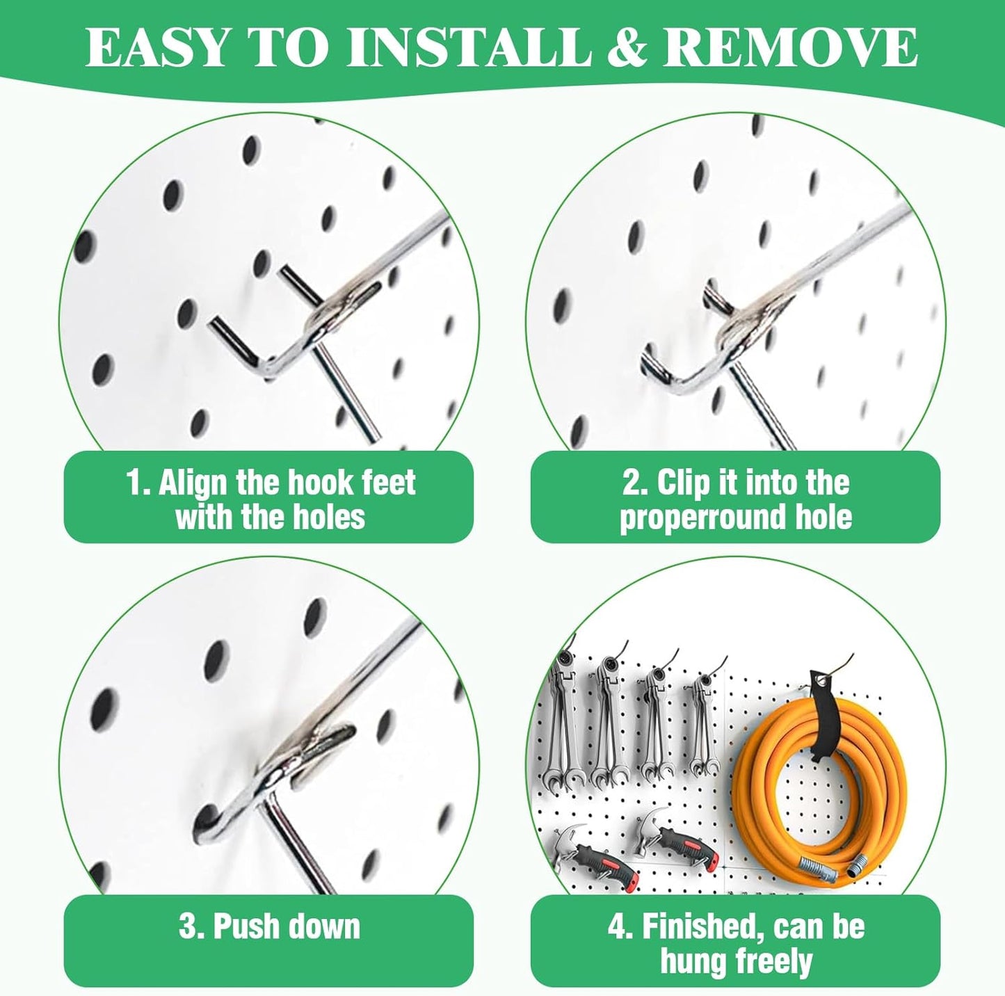 50Pcs 2"/5CM Pegboard Hooks Assortment Set, Metal Peg Board Hooks with 2.5mm Hole Pitch 4mm Wire Diameter Slatwall Hanging Hook for Garage Organization Wall Hanging (Silver)