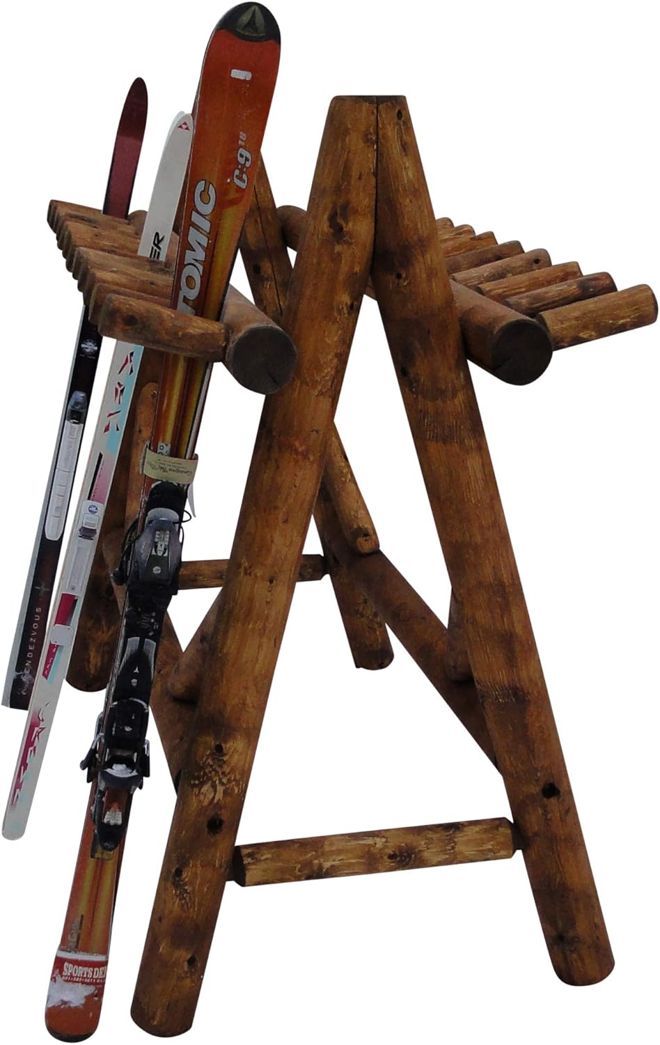 22-Place Freestanding Ski Log Racks, Pole Ski Holders, Garage Racks for Organization, Pole Stands, Snowboard Rack Garage, Snow Skis Sports Storage - Canyon Brown + 15" Anchor Kit