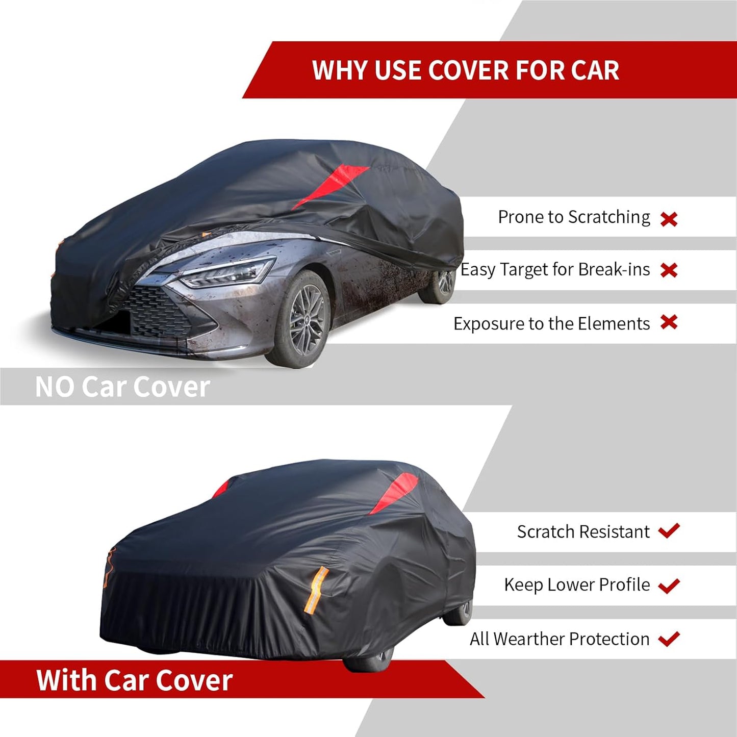 Car Cover Waterproof All Weather, 6 Layers Car Covers for Automobiles, Full Exterior Cover with Zipper, Outdoor Car Cover Sun UV Rain Snow Wind Protection for Sedan (196-210 inch)