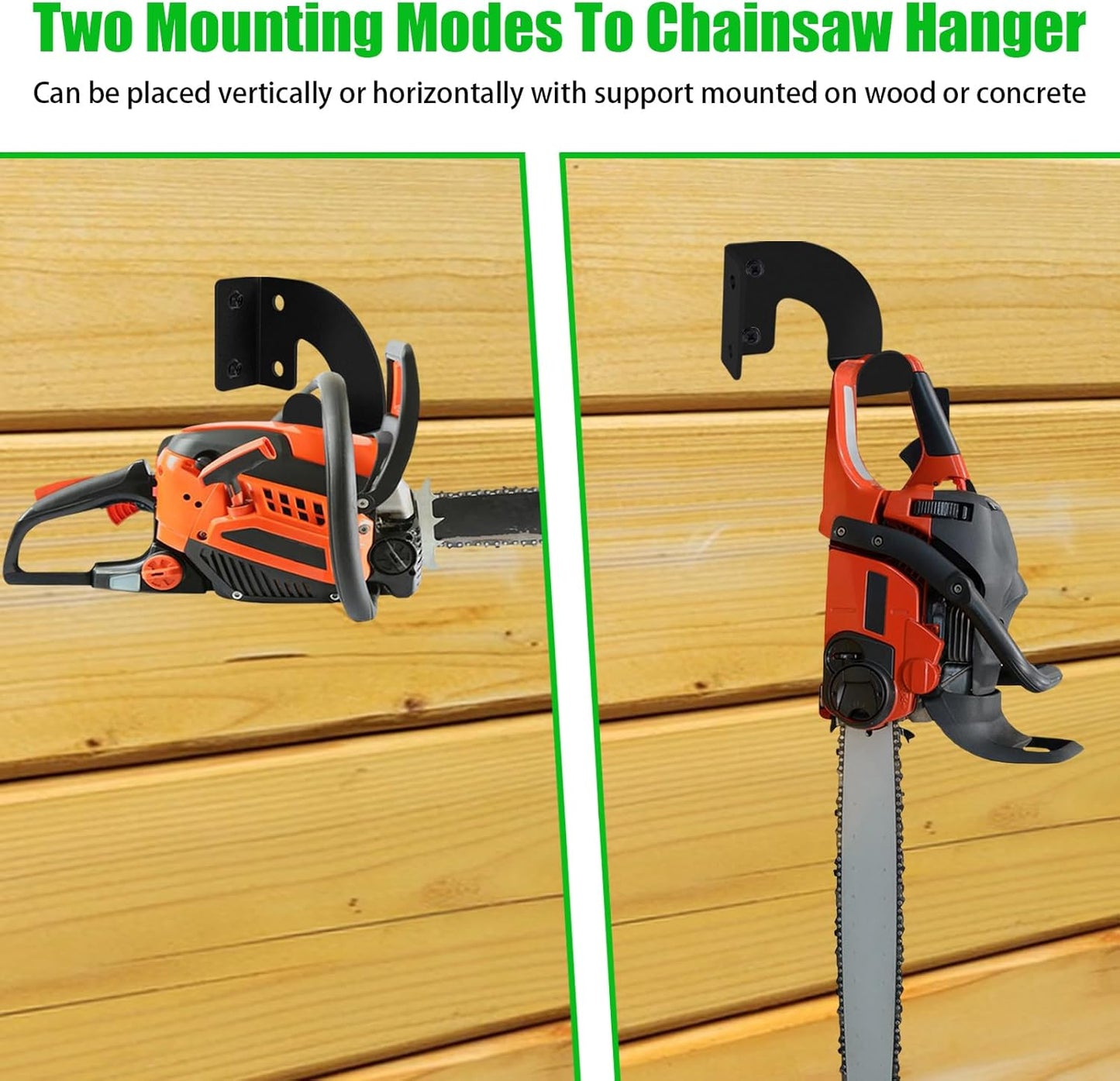 2PCS Chainsaw Hanger, Heavy Duty Chainsaw Wall Mount Holder, Organizer Mounted Chainsaw Rack, Chain Saw Hanger for Garden, Garage, Workshop, Black Metal