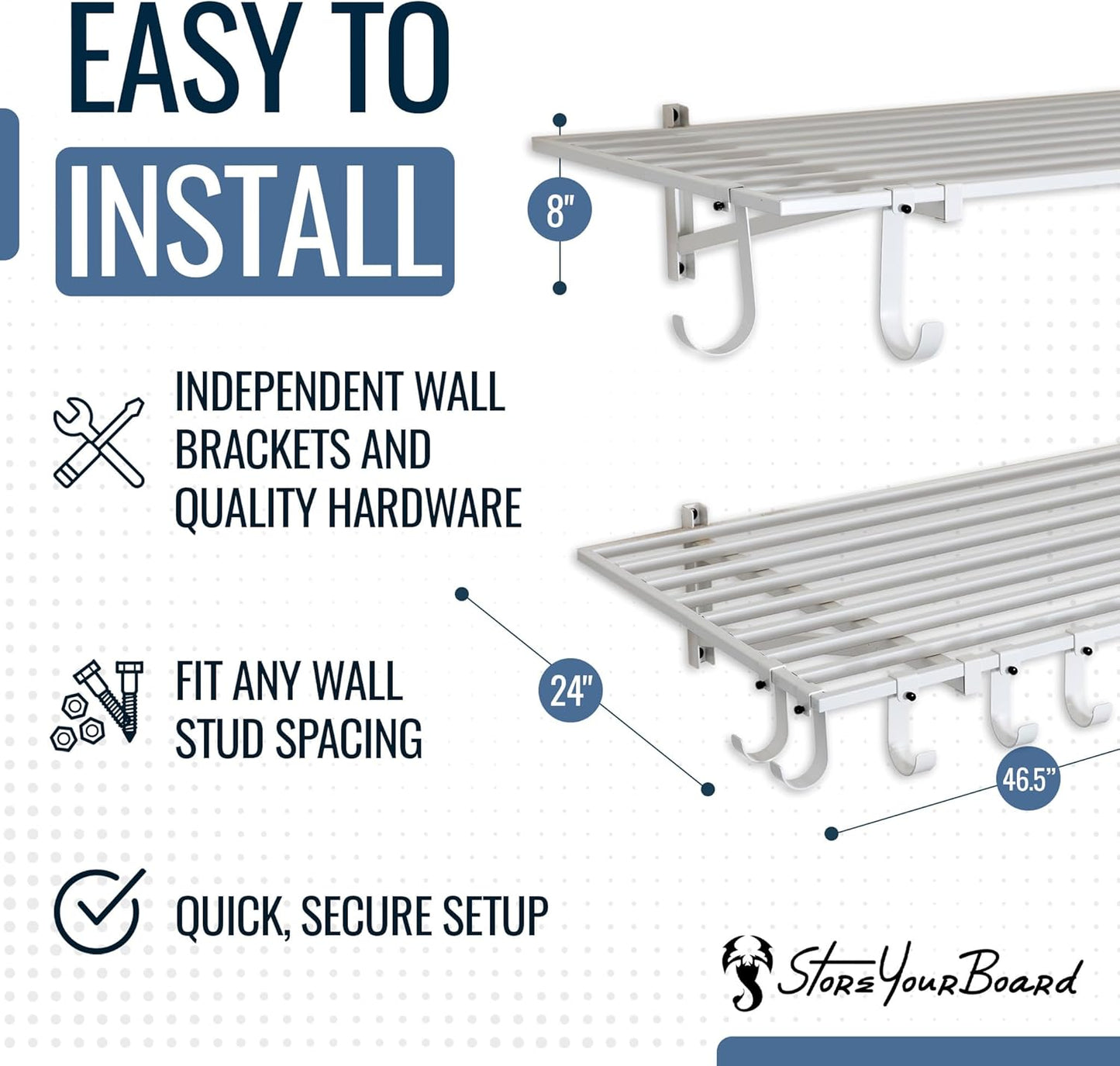 StoreYourBoard 2-Pack Heavy Duty Wall Shelves – Wall-Mounted Garage Storage Shelving and Organization for Sheds, Closets, or Utility Rooms – Holds 200 lbs, 2ft x 4ft, White