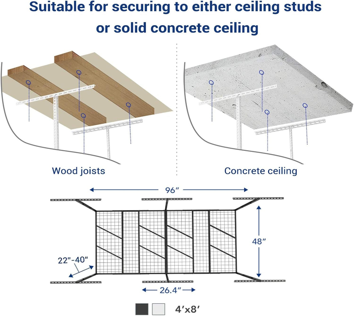 FLEXIMOUNTS Pro 4x8 Overhead Garage Storage Rack,Adjustable Storage Organization System,Heavy Duty Metal Ceiling Storage Racks,800lbs Weight Capacity,White