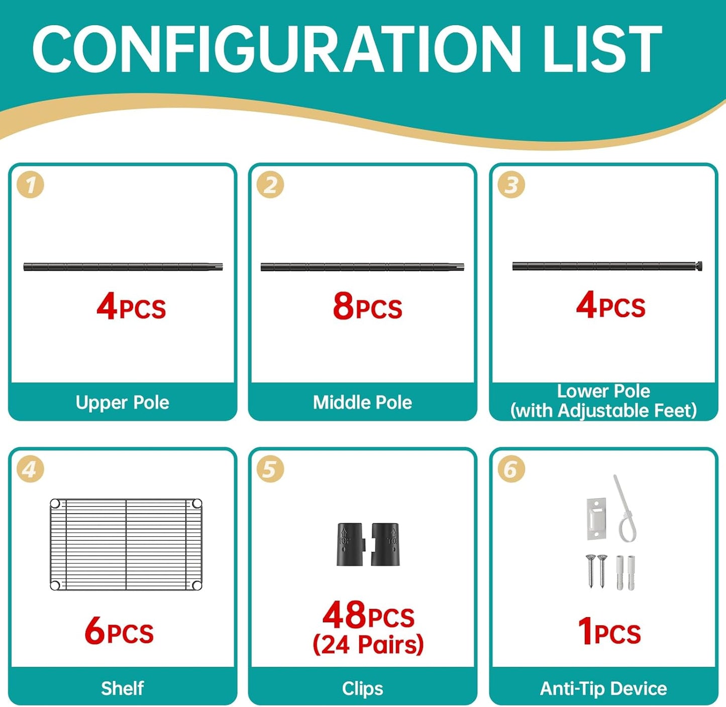 SINGAYE 6 Small Wire Shelves Kitchen Pantry Close Home Organizers and Storage Bathroom Shelf Laundry Room Organization Adjustable Book Metal Garage Shelving Unit