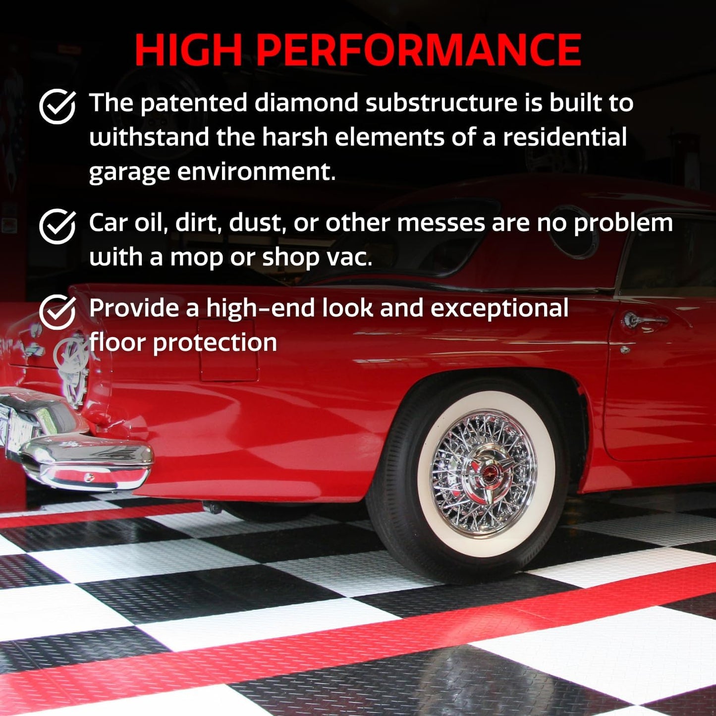 Big Floors RaceDeck Diamond Plate Design, Durable Interlocking Modular Garage Flooring Tile (Red, 24 Pack of 12 x 12" Tiles)