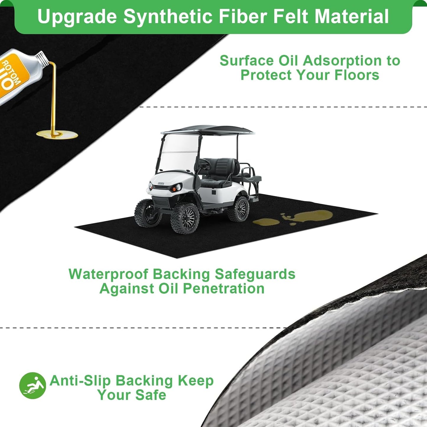 Golf Cart Parking Mat 9.84 ft. x 4.92 ft, 1.6MM Thickened Oil Absorbent Universal Garage Repair Floor Mat for EZGO, Club Car, Yamaha, Motorcycles, Mower, ATV, UTV - Anti Slip Mechanic Pad Cut to Size