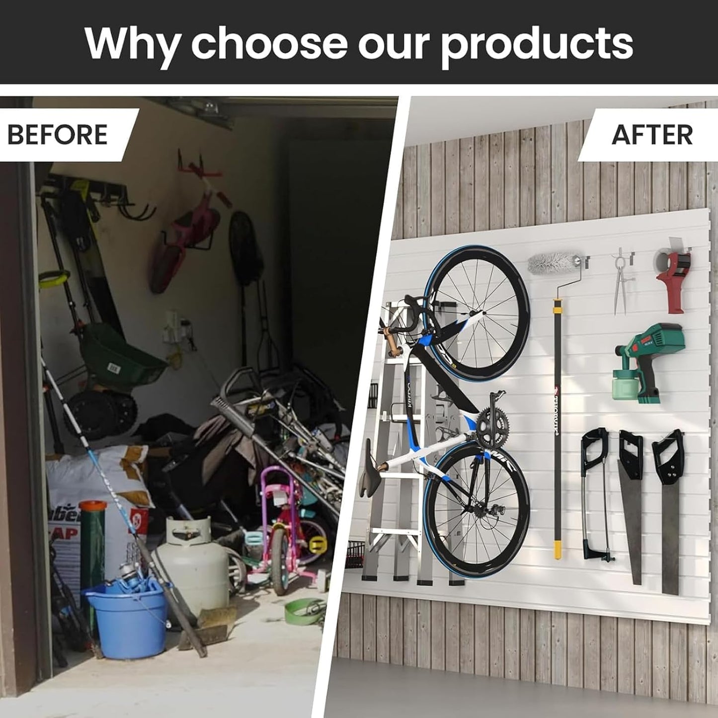 Slatwall Panel Wall Storage Systems, 4x8 ft Slat Wall Paneling Garage Wall Organizer with Five Hooks, Heavy Duty Wall Mounted PVC Wall Rack, White