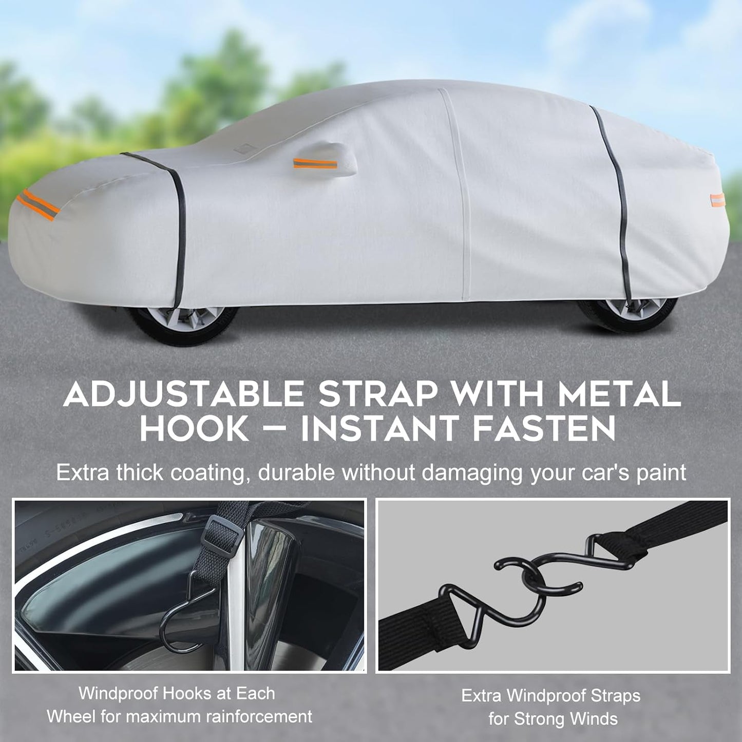 Car Cover Waterproof All Weather,6 Layers with Cotton Lining for Full Protection Against Rain, Snow, UV, and Dust,Easy to Install and Remove,Fit Sedans up to 213 inches,with Zipper Door,Silver