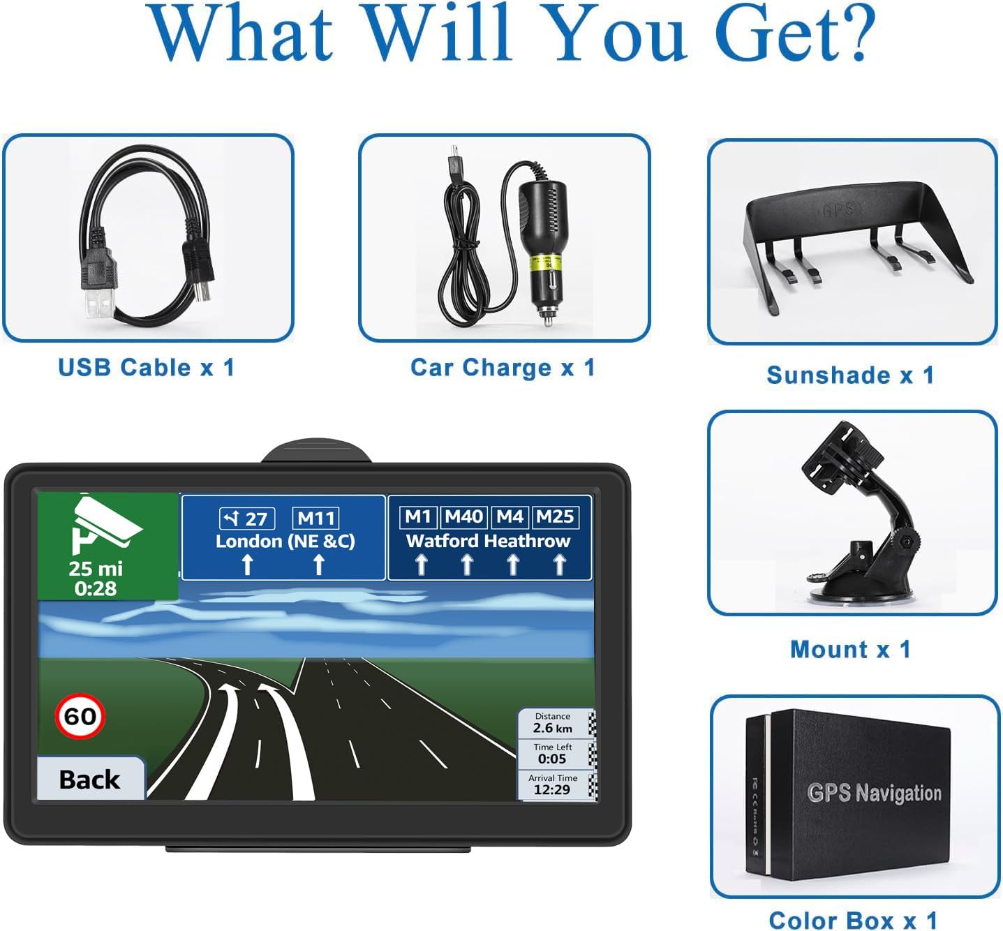 GPS Navigation for Car, 2025 Map 7 inch Touch Screen Car GPS, Voice Turn Direction Guidance, Support Speed and Red Light Warning, Pre-Installed North America Lifetime map Free Update