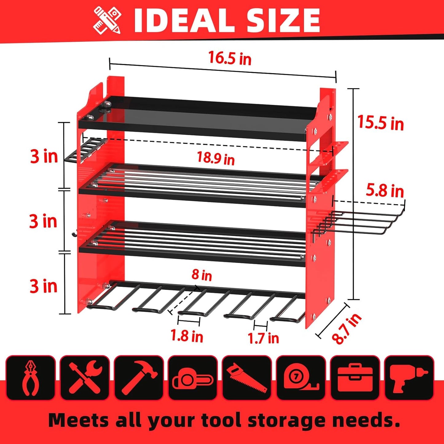 Power Tool Organizer Wall Mount with 4-Drill Holders-400Lbs Load Heavy Duty Metal 4-Layers Garage Storage & Organization Battery Tools Rack with Side Panels Utility Racks Workshop Gifts for Men