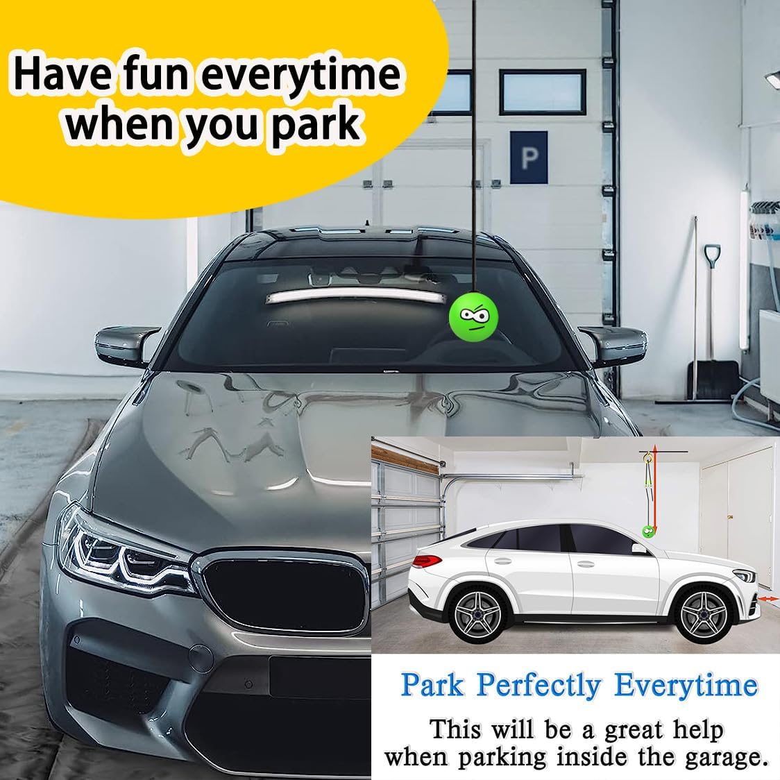 Double Garage Parking Aid-Parking Ball Guide System, Parking Assistant kit Includes a retracting Ball Sensor Assist Solution.A Perfect Garage Parking Indicator (Happy Angry Sister)