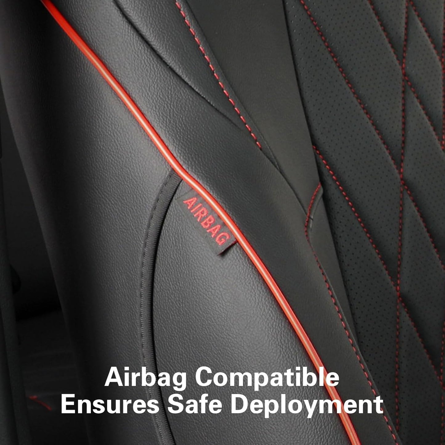 EKR Custom Fit Tacoma Car Seat Covers for Select Toyota Tacoma (Petrol) 2024 2025 Double cab SR,SR5,TRD Sport,TRD Off-Road,Limited - Full Set,Leather(Black with Red Trim)