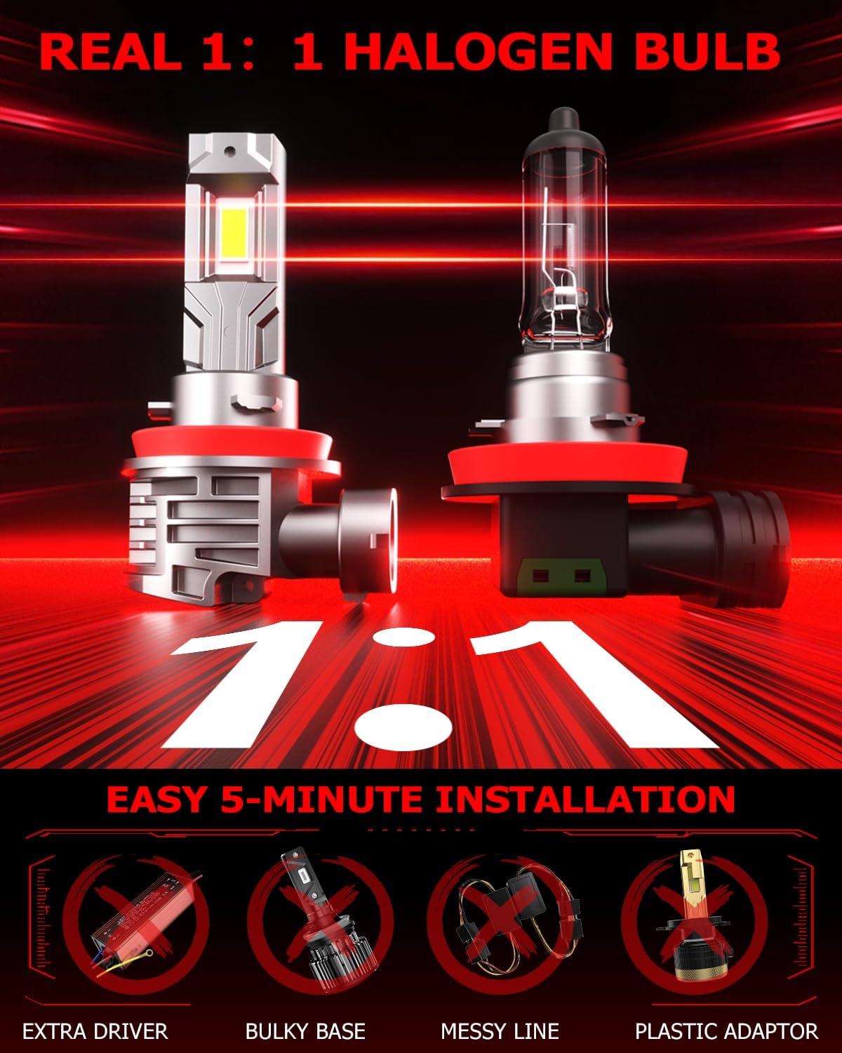 [2025 Upgrade] 90-05/HB3 H11/H8/H9 LED Bulbs Combo, [Brighter & Wider] 80000LM 800% Brighter Real 1:1 Mini Size Design,120W Fanless Light Bulbs, 6000k Cool White, Plug and Play，Pack of 4