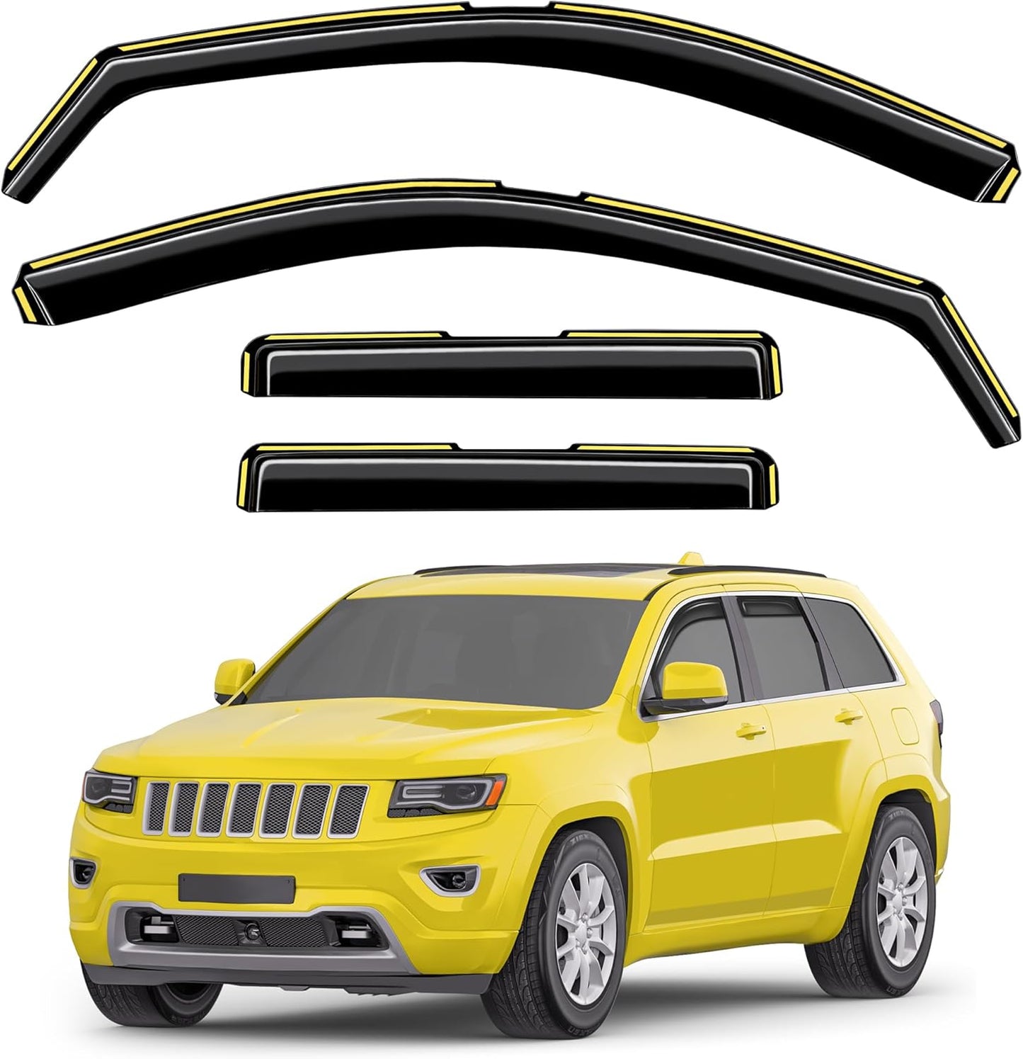 in-Channel Window Rain Guards Fit for Jeep Grand Cherokee 2011-2021 Limited Extra Durable Window Deflectors Vent Visors Shades Car Accessories Visors Rain Guards -4 pcs