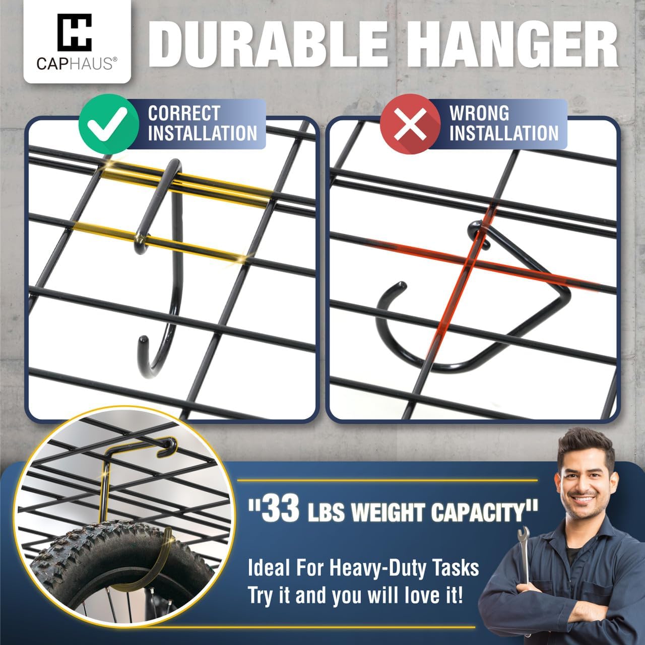 CAPHAUS 2-Pack Garage Shelving Wall Mounted 72x18 Inch, Heavy Duty Metal Wall Shelves with 8 Bike Hooks, 1000lbs Capacity Storage Rack for Garage Organization System, Black