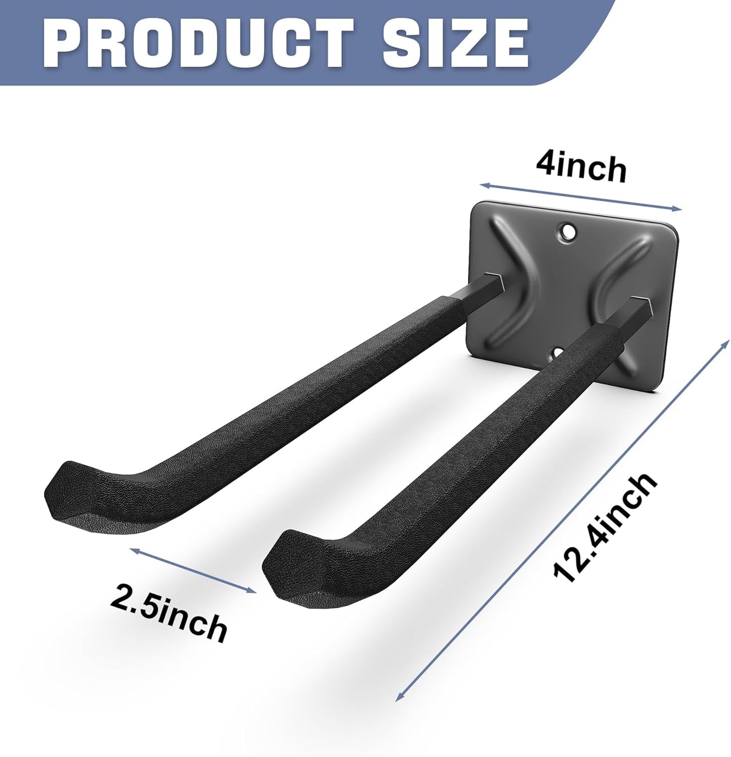 WALMANN Garage Hooks, Heavy Duty 12-inch Wall Hooks for Hanging, Tool Hangers for Car Tires, Ladders, Folding Chairs, Strollers, Garden Tools (Pack of 2)