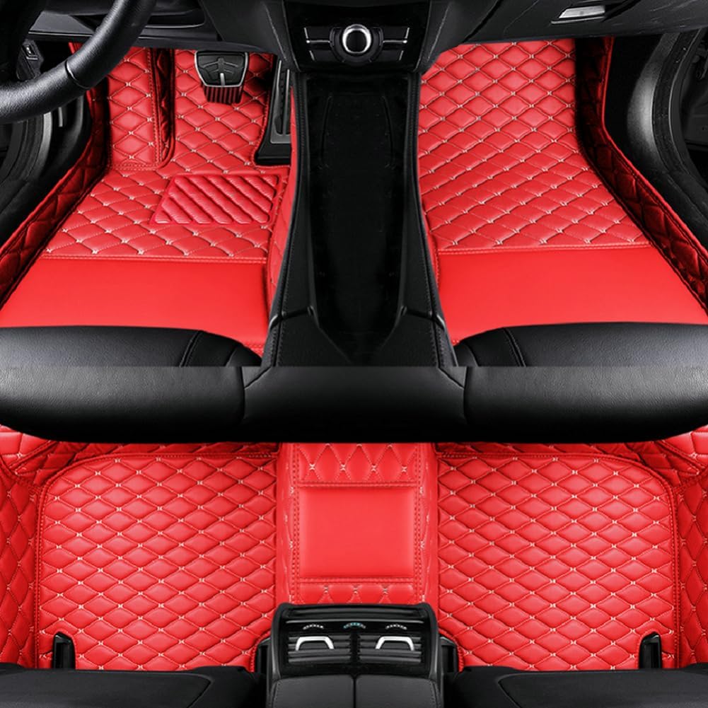 Customized Personalized car Floor mats, All-Weather Luxury car Floor mats, Waterproof and Anti Slip Leather car Floor mat Lining, 95% Customized car, Truck, and SUV Floor mats (Red Beige)