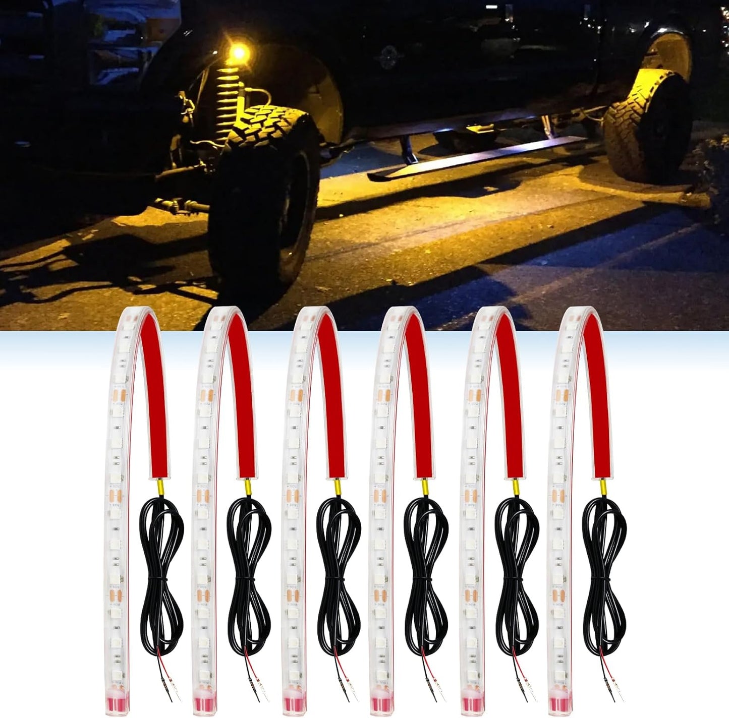 Qasim Car Led Strip Lights for Golf Cart Underglow Motorcycles Marine Boat Interior Exterior High Bright 5050 Chipset 32CM Waterproof IP67 12V Amber/Yellow, Pack of 6